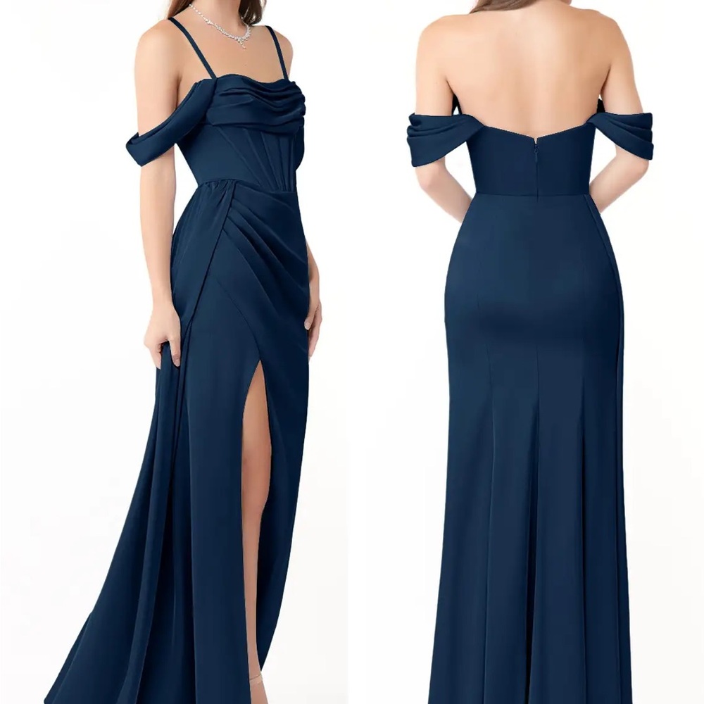 Azazie Amyra Convertible Dress Stretch Satin - WORK ONCE, DRY CLEANED